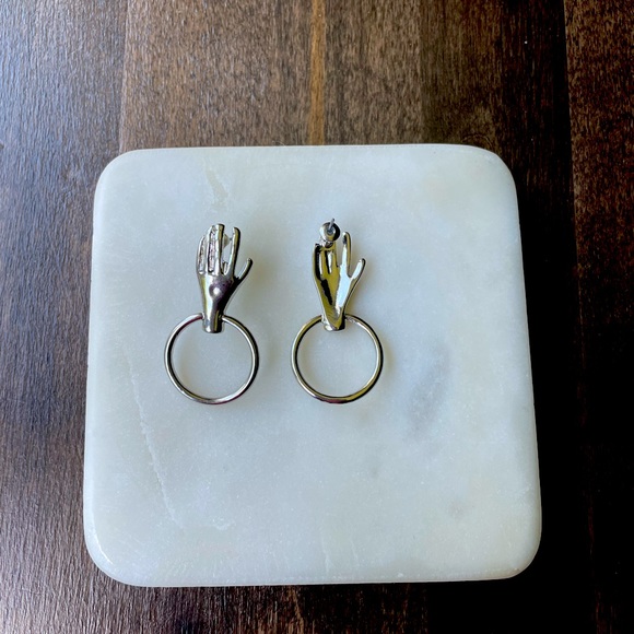 Silver Vintage Metal Hands Drop Earrings - Picture 7 of 8